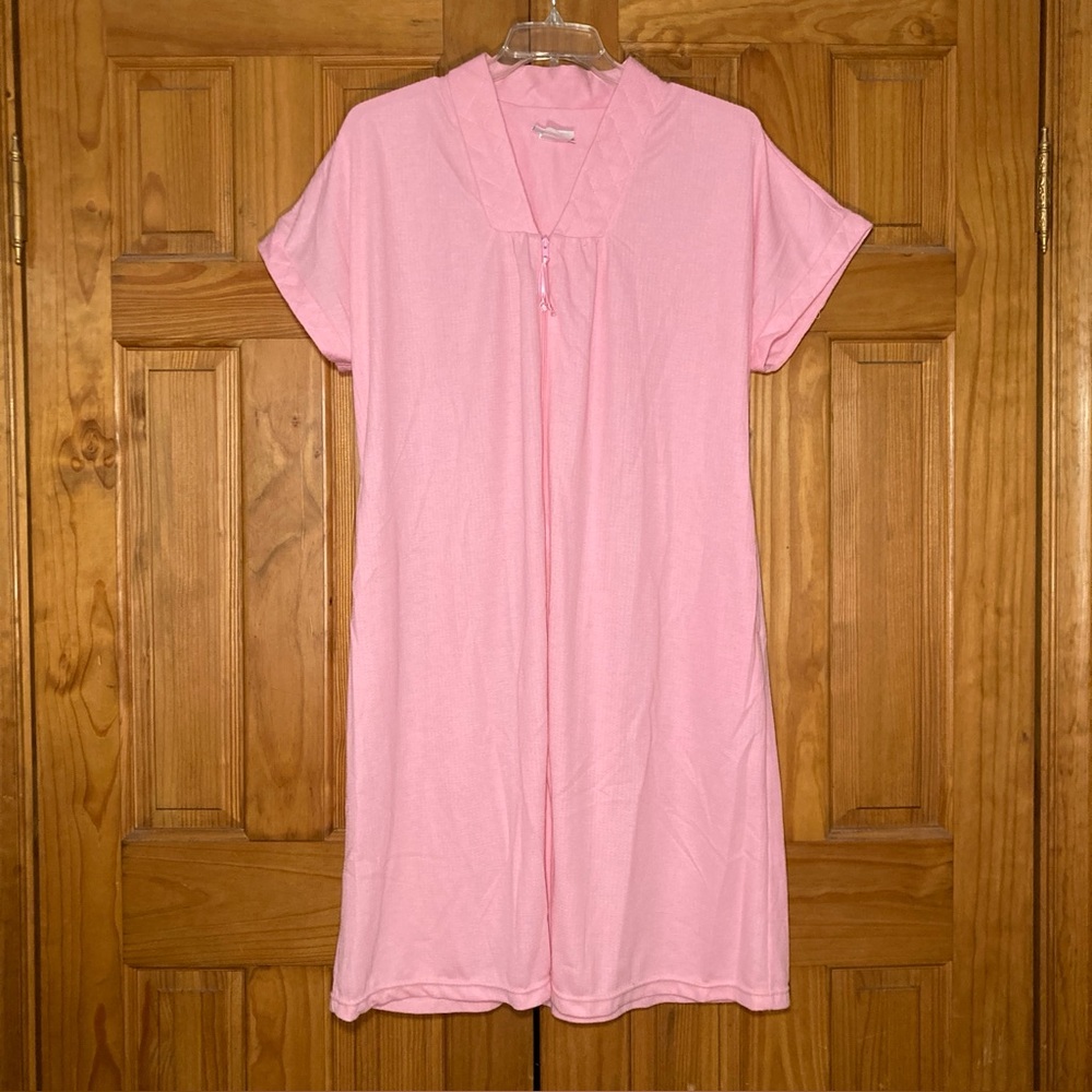 NWOT Blair Vintage 90s Nightgown Knit Zipper Short Sleeve Pink Size L Large